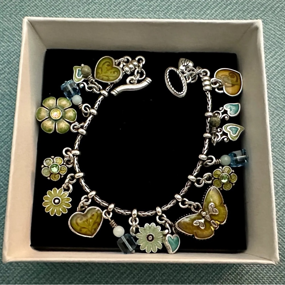 RARE BRIGHTON Embrace Life Gratitude Charm Bracelet Butterfly & Flowers